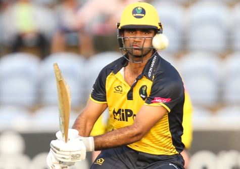 Fakhar Zaman, a opening partner of Babar Azam, of Glamorgan trying to play a bouncer in vitality blast