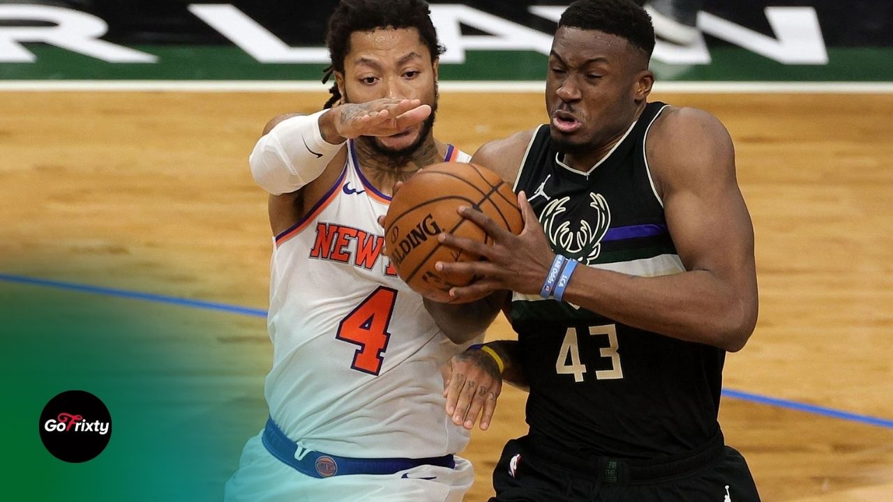 Bucks vs Knicks match report Derrick Rose and Giannis Antetokounmpo in a play