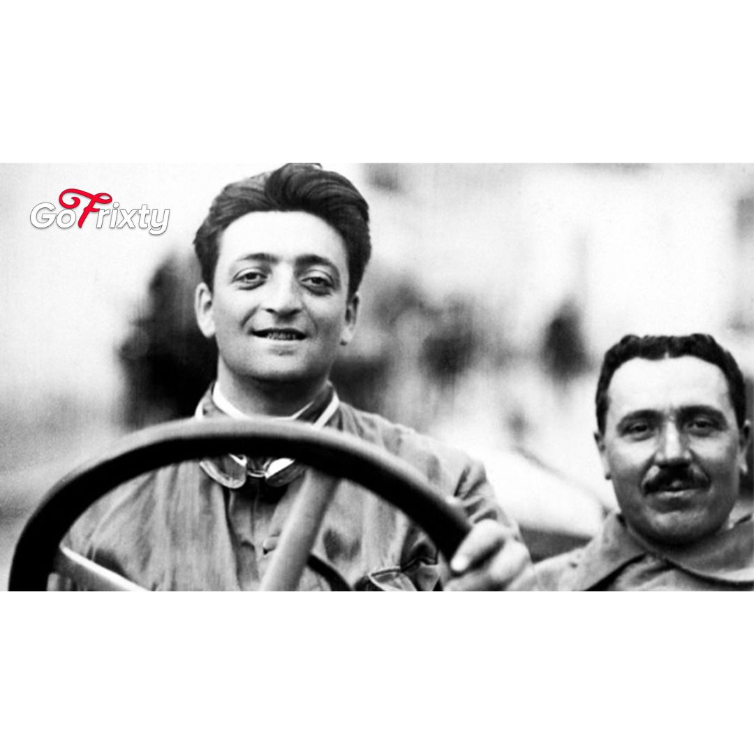 Enzo Ferrari and his colleague driving