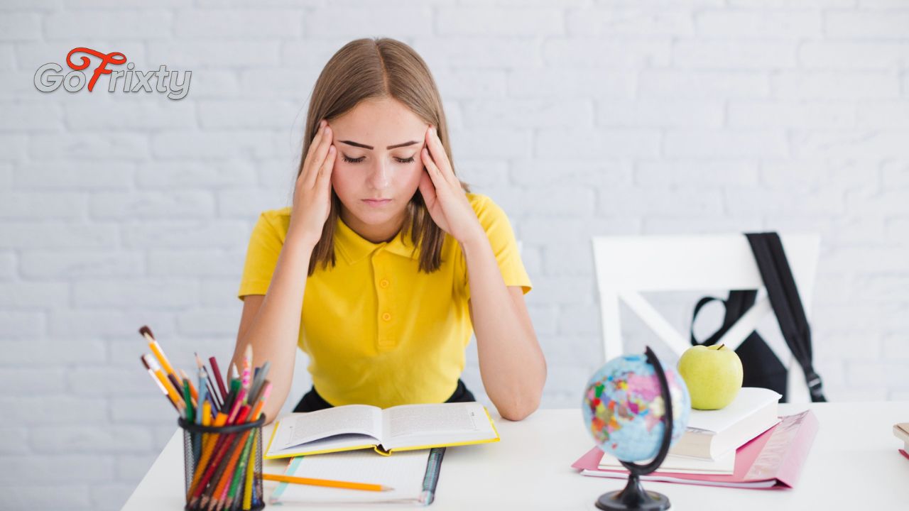 A girl having stress during exams