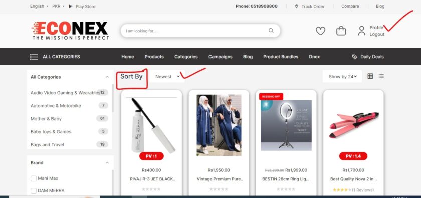 Econex shop product page interface